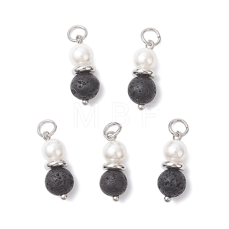 Natural Lava Rock & Shell Pearl Round Pendants PALLOY-JF04718-1