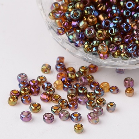 Transparent Rainbow Colours Round Glass Seed Beads X-SEED-A007-4mm-176-1