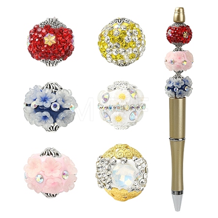 6Pcs 6 Colors Handmade Polymer Clay Rhinestone Indonesia Beads CLAY-YW0002-75-1