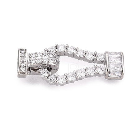 Brass Micro Pave Clear Cubic Zirconia Fold Over Clasps KK-Q074-17P-1