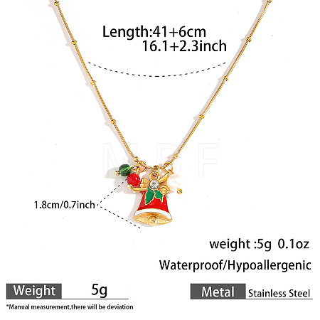 304 Stainless Steel Enamel & Rhinestone & Resin Christmas Pendant Necklaces for Women FS-WG85DFF-01-1