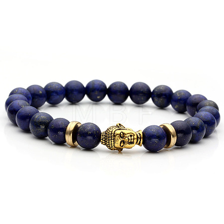 Synthetic Blue Goldstone & Buddha Head Beaded Stretch Bracelet VI1445-4-1