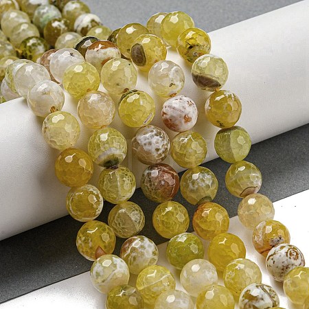 Faceted Natural Fire Crackle Agate Beads Strands G-F447-12mm-N02-1