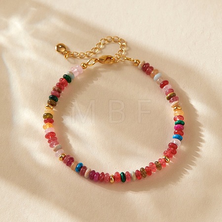 Handmade Natural & Synthetic Mixed Gemstone Rondelle Beaded Bracelets with 304 Stainless Steel End Chains XL9343-3-1