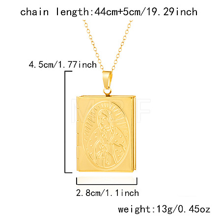 304 Stainless Steel Rectangle Openable Photo Locket Pendant Cable Chain Necklaces for Women WGFF668-05-1
