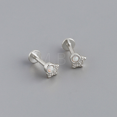925 Sterling Silver Micro Pave Clear Cubic Zirconia with Synthetic Opal Cartilage Earrings FS-WG3DFDB-18-1