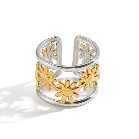 304 Stainless Steel Floral Hollow Wide Band Rings for Women WG3245-2-1