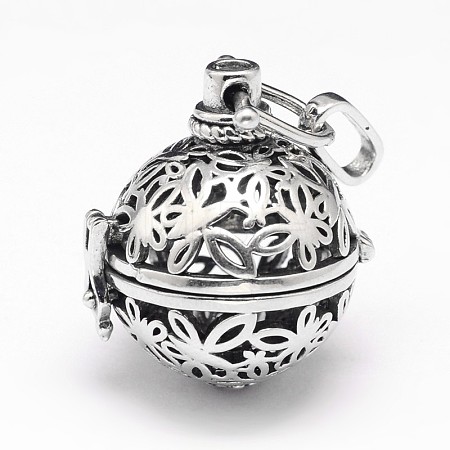 Rack Plating Brass Hollow Round with Butterfly Cage Pendants KK-M181-15AS-1