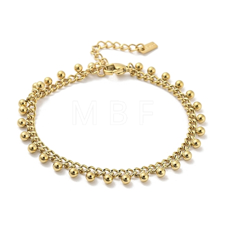 304 Stainless Steel Round Ball Charms Link Chain Bracelets BJEW-G686-05G-1