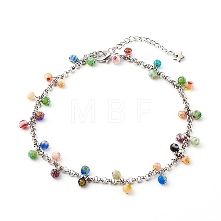 Millefiori Glass Charm Anklets AJEW-AN00441-1