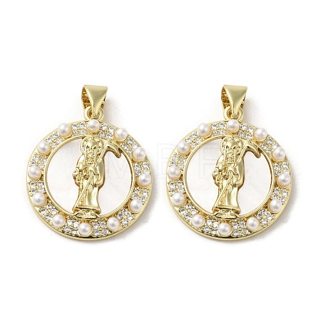 Brass Pave Shell Pendants KK-I708-16M-G-1