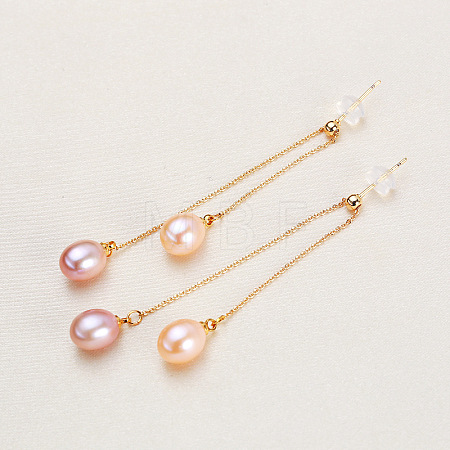 Oval Natural Freshwater Pearl Dangle Stud Earrings WG1F437-01-1