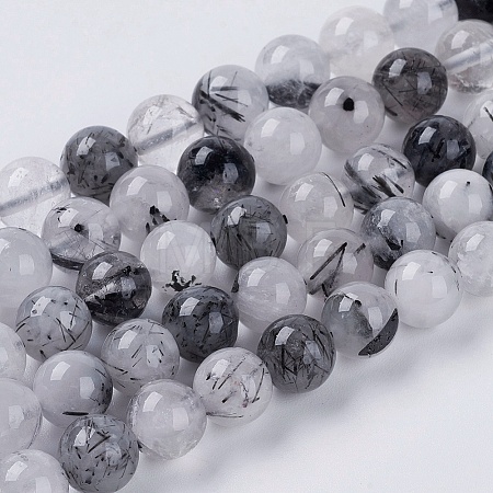 Natural Black Rutilated Quartz Beads Strands LS-G-G448-8mm-13-1