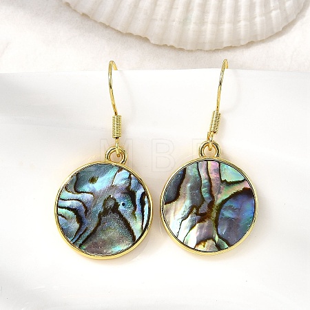 Brass Natural Paua Shell Dangle Earrings EJEW-M060-19E-G-1
