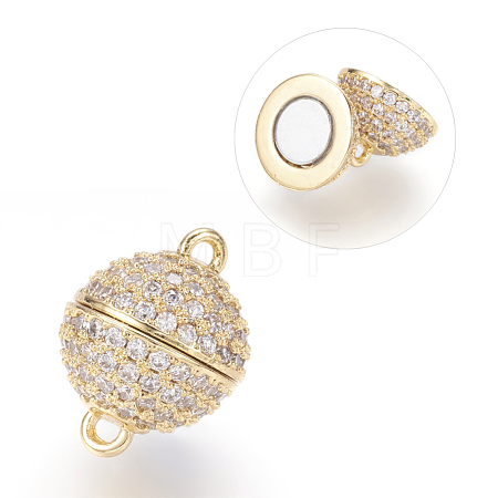 Brass Micro Pave Cubic Zirconia Magnetic Clasps with Loops ZIRC-E120-05G-10mm-NR-1