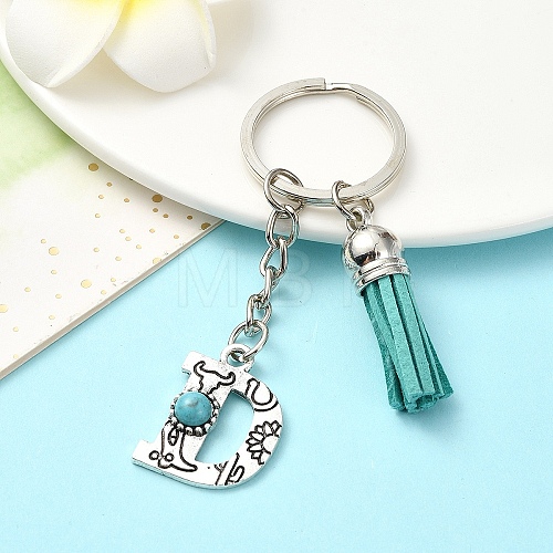 Alloy with Resin Imitation Synthetic Turquoise Keychain KEYC-YW00087-04-1