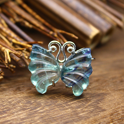 Butterfly Natural Fluorite Adjustable Rings PW-WGAFCCD-02-1