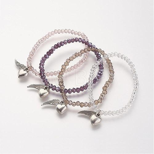 Faceted Abacus Glass Beads Stretch Bracelets BJEW-JB02719-1