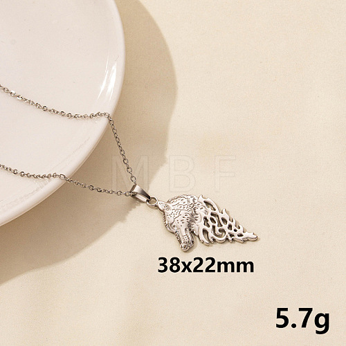 304 Stainless Steel Wolf Pendant Necklace BX4246-7-1