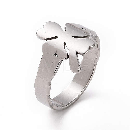 Non-Tarnish 201 Stainless Steel Clover Finger Ring RJEW-J051-07P-1