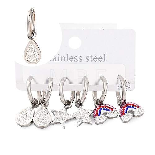 3 Pairs 3 Styles 304 Stainless Steel Clay Rhinestone Huggie Hoop Earrings EJEW-K279-08C-P-1