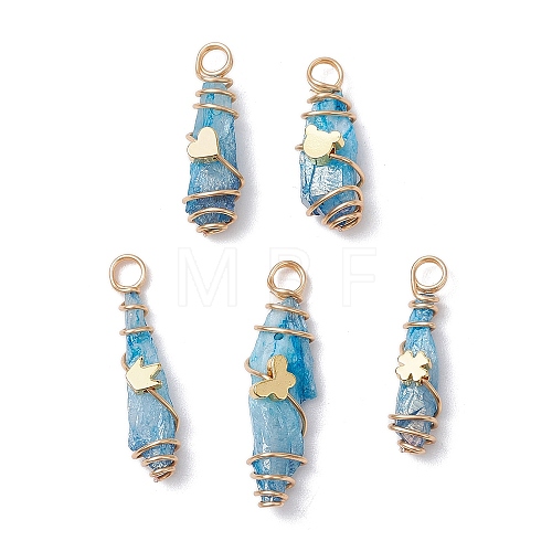 5Pcs 5 Styles Electroplated Natural Quartz Crystal Copper Wire Wrapped Pendants PALLOY-JF03429-1