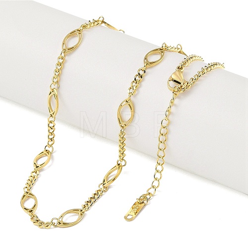 Ion Plating(IP) 304 Stainless Steel Oval Link Chain Necklaces for Women NJEW-K276-04C-G-1