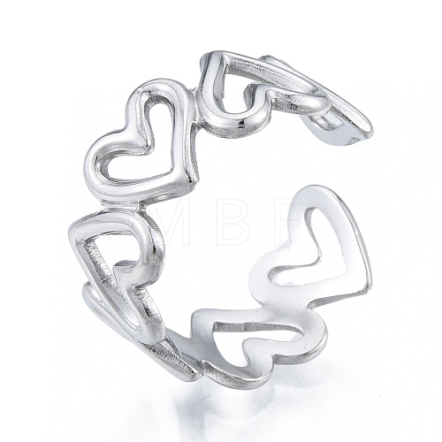 Non-Tarnish 304 Stainless Steel Hollow Heart Cuff Rings RJEW-N038-124P-1