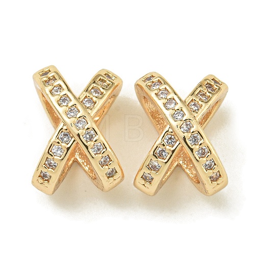 Letter X Rack Plating Brass Micro Pave Cubic Zirconia Europen Beads KK-K386-15G-1