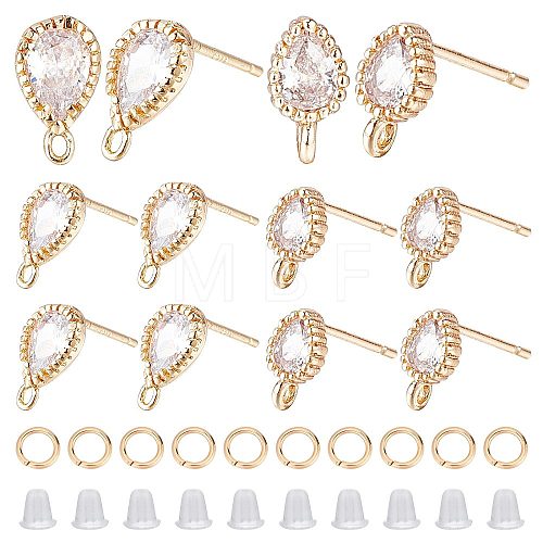 12Pcs 2 Style Brass Stud Earring Findings KK-CN0001-92-1