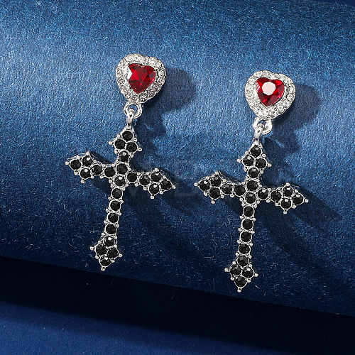 Alloy Gothic Cross with Heart Earrings PI0362-1