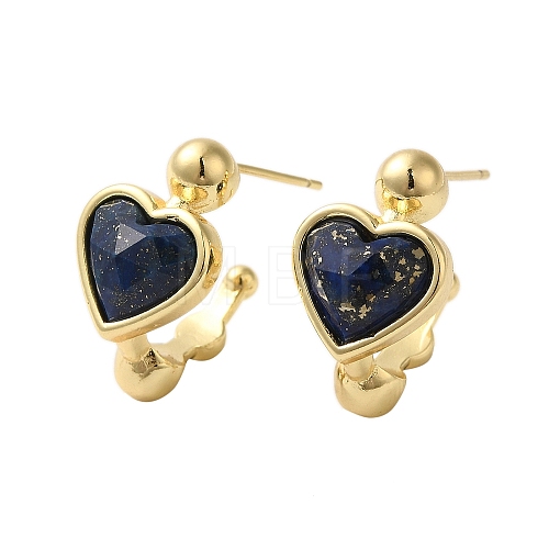 Natural Dyed Lapis Lazuli Heart Stud Earrings EJEW-K287-01G-05-1