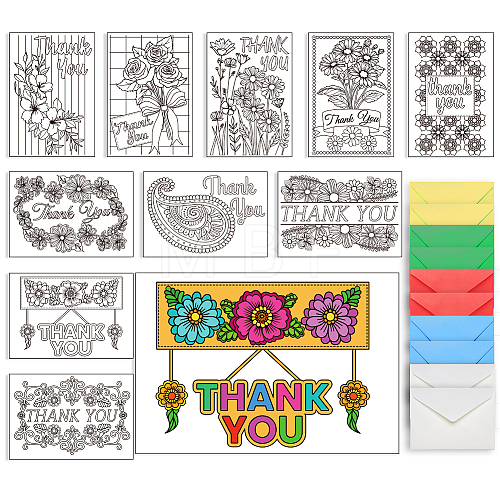 AHADERMAKER 1 Set Thank You Theme Coloring Paper Greeting Cards Sets AJEW-GA0007-26B-1