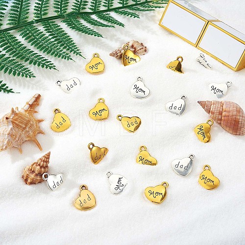 40 Pieces Mother and Father Words Charm Pendant Antique Alloy Heart Charms Mixed Color for Jewelry Gift Necklace Bracelet Making Crafts JX367A-1