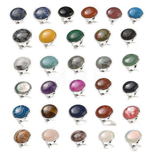 Natural & Synthetic Gemstone Round Adjustable Rings RJEW-K371-09S-1