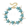 2Pcs 2 Colors Ocean Theme Round Shell Pearl Beads Charm Bracelets BJEW-JB14133-5