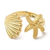 Starfish & Shell Shape Rack Plating Brass Open Cuff Finger Rings for Women RJEW-L123-010G-2