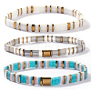 3Pcs 3 Styles Square Glass Tile Beaded Stretch Bracelet Sets with Synthetic Non-magnetic Hematite Beads for Women HZ1549-6