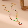 Christmas Alloy & Brass Red ang White Enamel Pendant Colorful Resin Beaded Necklaces for Women FS-WGF8F07-01-1