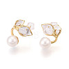 Brass Natural Pearl Stud Earrings PEAR-N020-06T-1