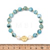 Natural Gemstone Hemimorphite & Cultured Freshwater Pearl & Brass Beads Stretch Bracelets for Women BJEW-JB13796-4