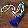 Wood & Synthetic Turquoise Beaded Nuggets Mala Necklaces with Tassel for Women FS-WGC7FA0-04-1