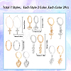 2 Sets 2 Colors Eye & Feather & Cross & Flower Alloy Dangle Hoop Earrings for Women EJEW-SC0001-31-2