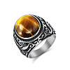 304 Stainless Steel with Natural Tiger Eye Finger Rings for Men FS-WG44E14-11-1