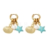 Starfish with Shell Charm 202 Stainless Steel Dangle Hoop Earrings EJEW-JE07063-3
