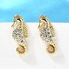 Sea Horse Brass Micro Pave Cubic Zirconia Ear Studs EJEW-D304-38G-4