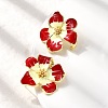Brass Enamel Flower Stud Earrings EJEW-P322-03G-3