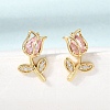 Brass Micro Pave Cubic Zirconia Stud Earrings KK-CBA8324-19G-02-3