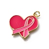 October Breast Cancer Pink Awareness Ribbon Brass Enamel Pendants KK-G525-10G-05-1