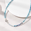 Natural Apatite Faceted Round and Dyed Malaysia Jade & Pearl Beaded Necklaces with Brass Micro Pave Clear Cubic Zirconia Cross NJEW-JN05975-02-1